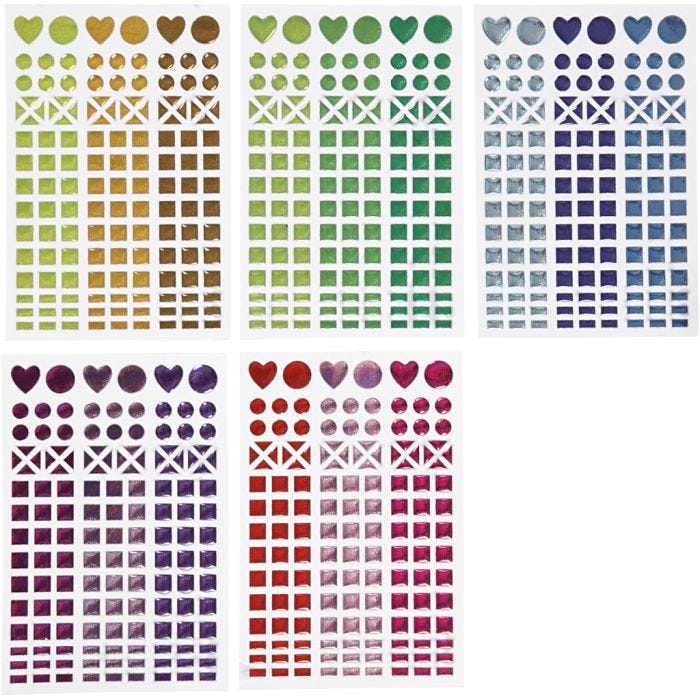 Mozaiek stickers, d 8-14 mm, vel 11x16,5 cm, diverse kleuren, 10vel/ 1 doos
