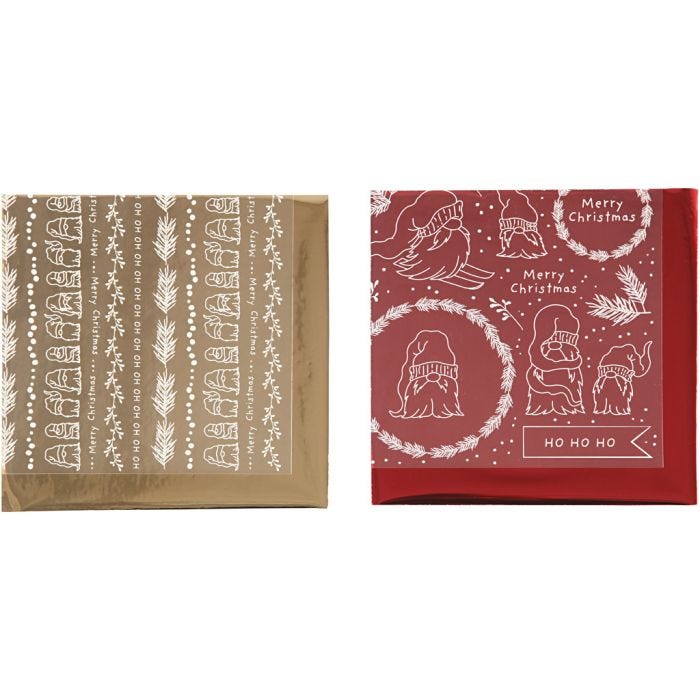 Deco folie en transfervel, Traditionele kerst, vel 15x15 cm, goud, rood, 2x2 vel/ 1 doos
