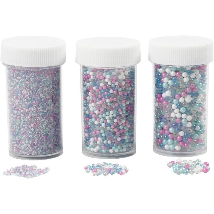 Mini Stenen van Glas, afm 0,6-0,8+1,5-2+3 mm, pastelkleuren, 3x45 gr/ 1 doos
