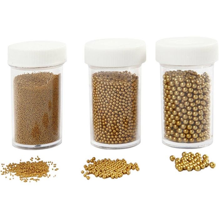 Mini Stenen van Glas, afm 0,6-0,8+1,5-2+3 mm, goud, 3x45 gr/ 1 doos