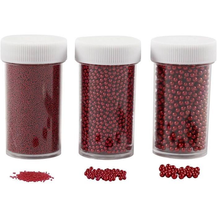 Mini Stenen van Glas, afm 0,6-0,8+1,5-2+3 mm, rood, 3x45 gr/ 1 doos
