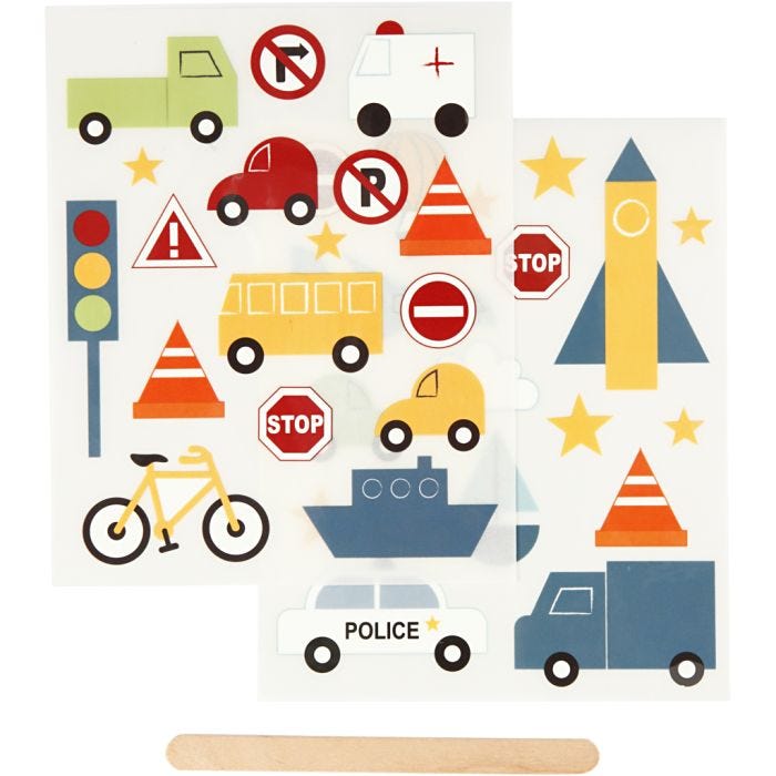 Rub-on Stickers, transport, vel 12,2x15,3 cm, 1 doos