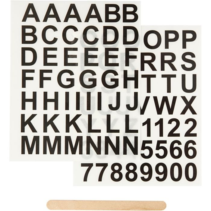 Rub-on Stickers, letters en cijfers, H: 17 mm, B: 17 mm, vel 12,2x15,3 cm, zwart, 1 doos