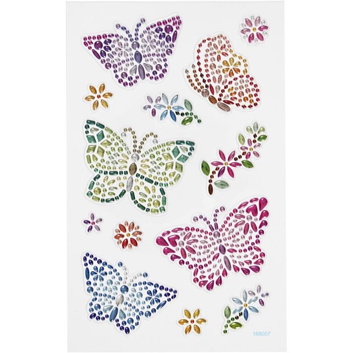 Diamond stickers, vlinders, vel 10x16 cm, 1 vel
