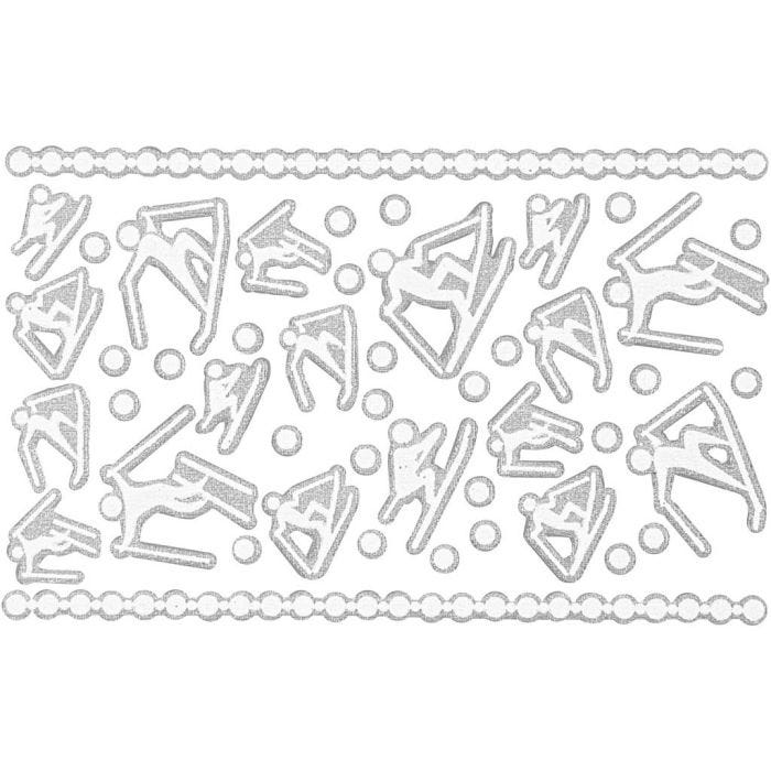 Foam stickers, skieërs, vel 9x14 cm, afm 5-30 mm, wit, 1 vel