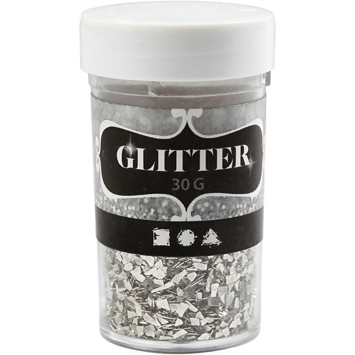 Glitter, afm 1-3 mm, zilver, 30 gr/ 1 Doosje