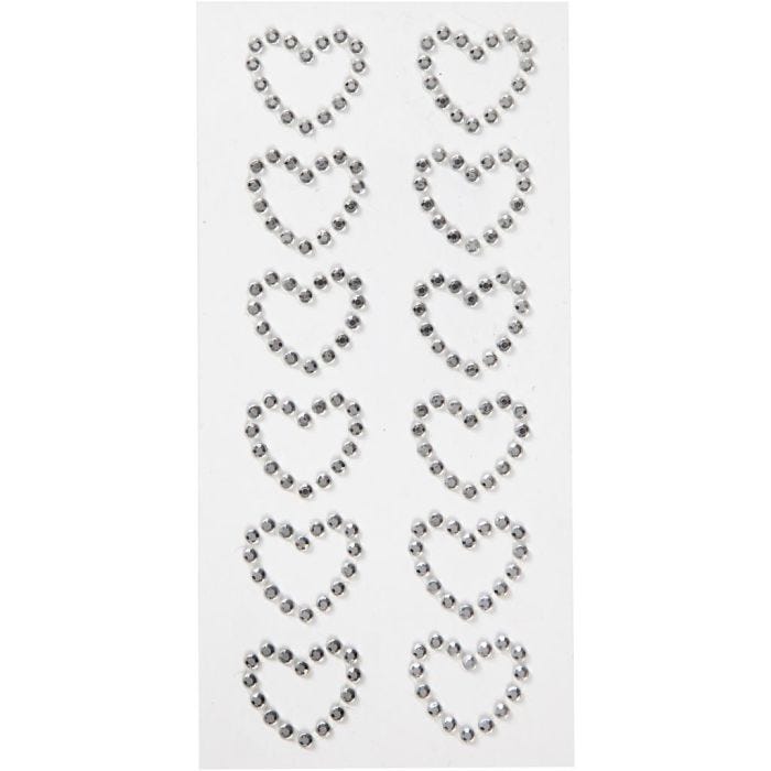 Strassteen harten, afm 23x21 mm, zilver, 12 stuk/ 1 doos