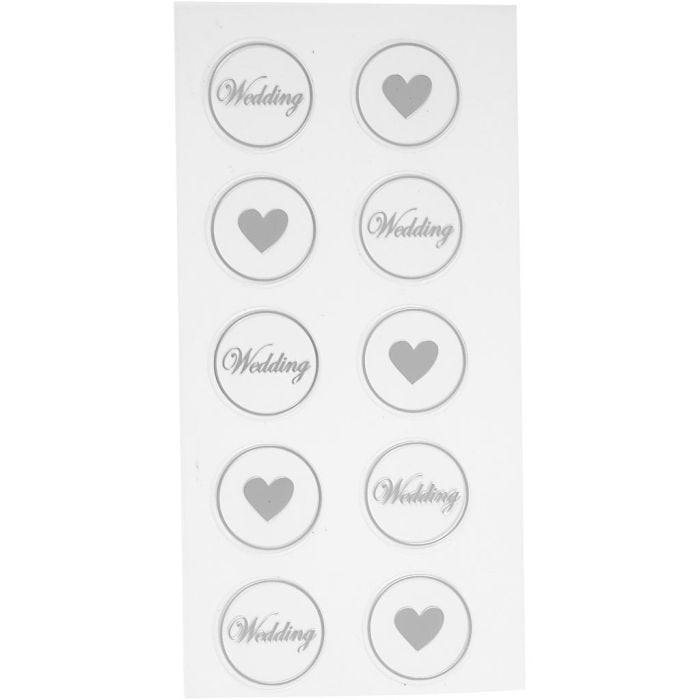 Stickers, hart - bruiloft, d 25 mm, vel 7,8x15,5 cm, zwart, 2 div vellen/ 1 doos