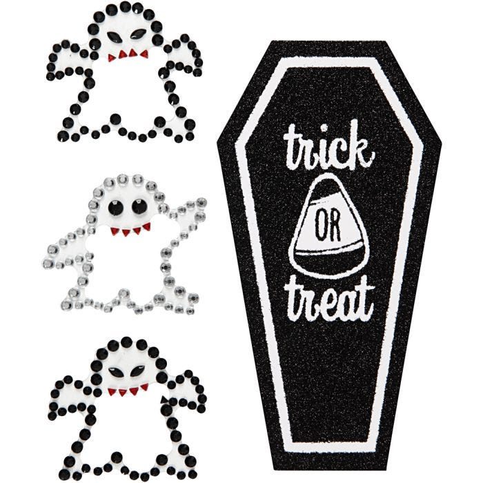 Stickers met strasstenen, spoken en kist, vel 14x17 cm, 1 vel