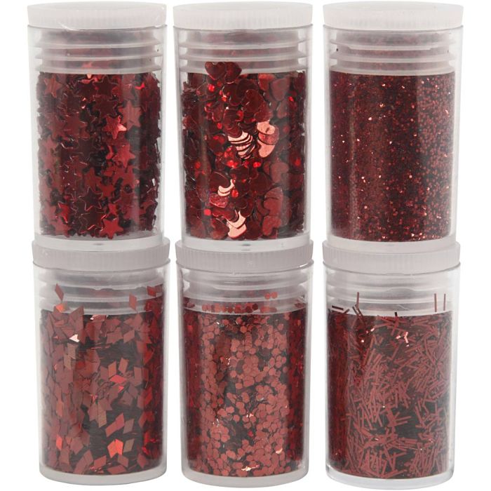 Bio Sparkles & Sequins, rood, 6x7 ml/ 1 doos
