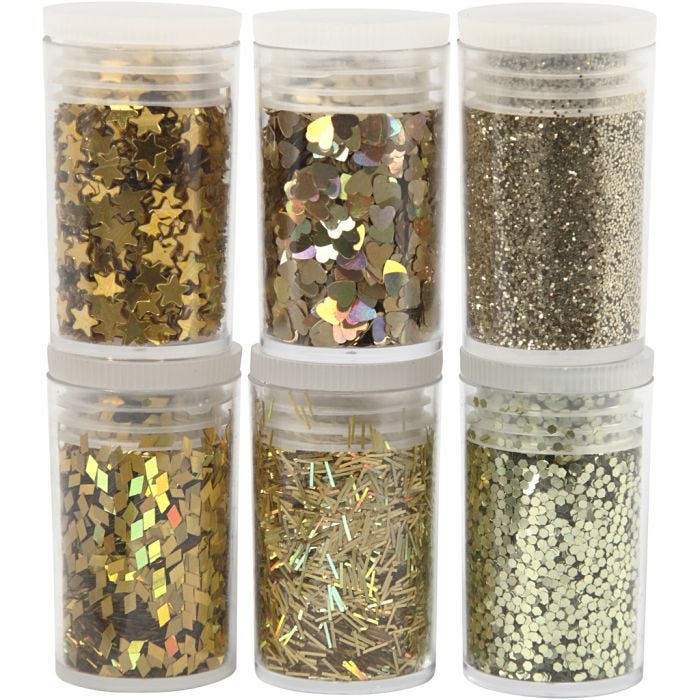 Glitter en Pailletten, goud, 6x5 gr/ 1 doos