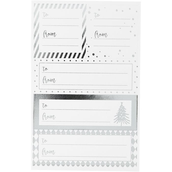 Stickers, vel 9x14 cm, afm 42x39+84x29 mm, zilver, wit, 4vel/ 1 doos