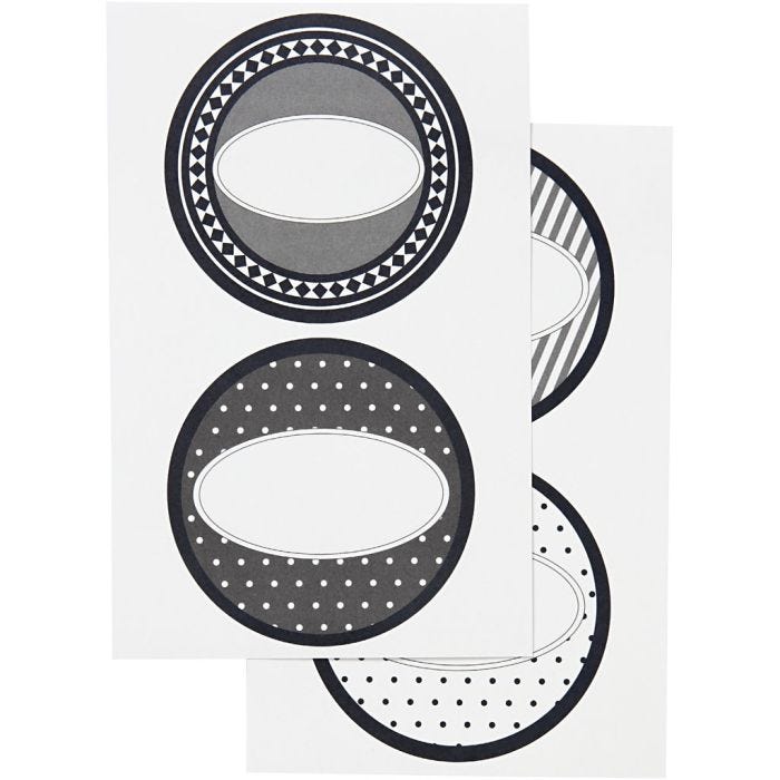 Stickers, d 4 cm, vel 9x14 cm, 4 div vellen/ 1 doos