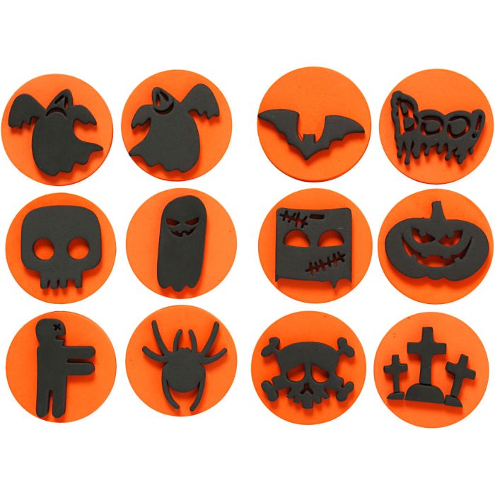 Foam stempels, Halloween, d 7,5 cm, dikte 2,5 cm, 6 stuk/ 1 doos