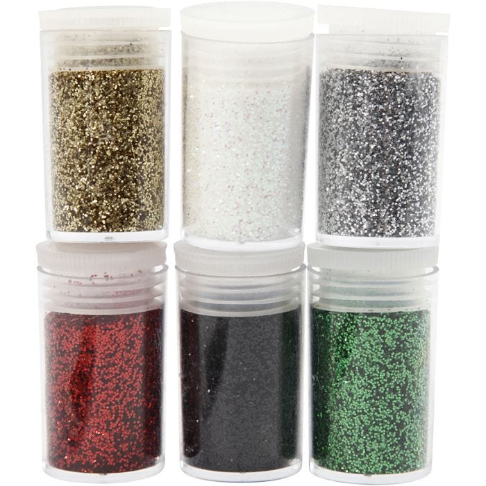 Glitter, diverse kleuren, 6x5gr/ 1 doos
