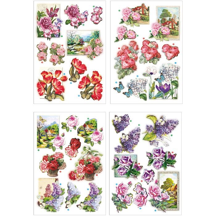 3D vellen, bloemen en vlinders, vel 21x30 cm, 4 vel/ 1 doos