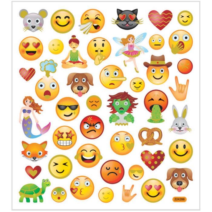 Stickers, emojis, vel 15x16,5 cm, 1 vel