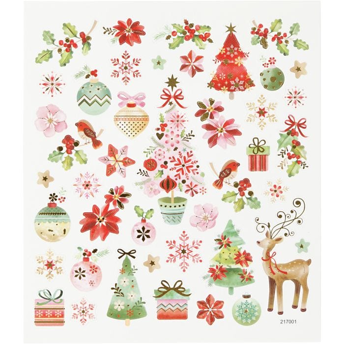 Stickers, romantische kerst, vel 15x16,5 cm, 1 vel