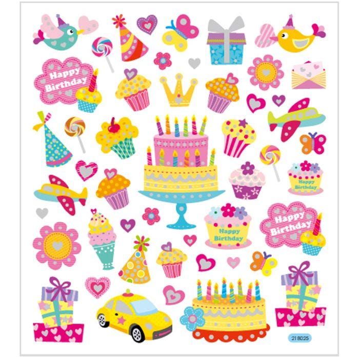 Stickers, verjaardag, vel 15x16,5 cm, 1 vel