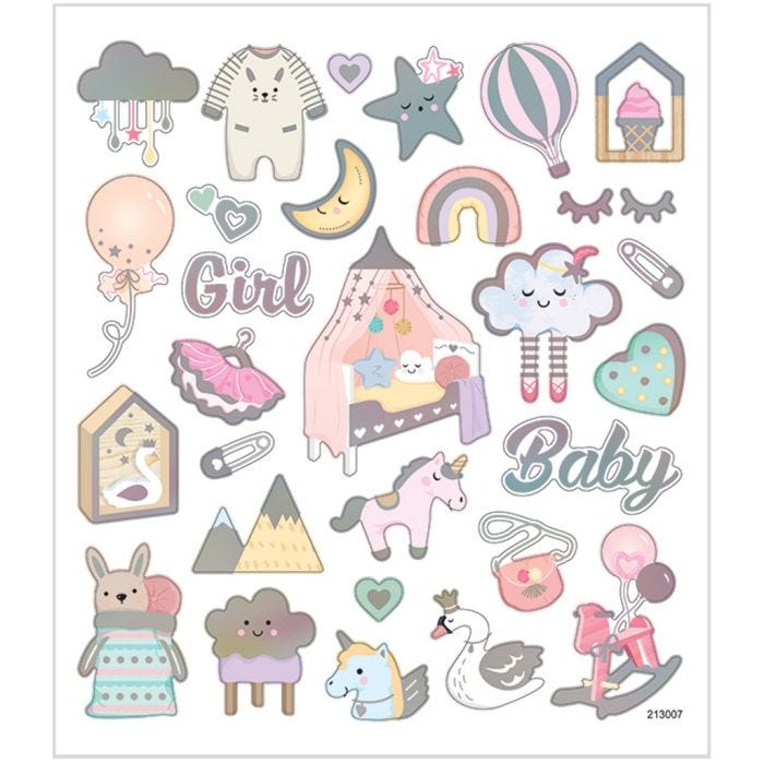 Stickers, baby girl, vel 15x16,5 cm, 1 vel