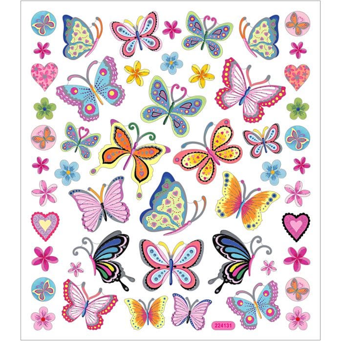 Stickers, bloemen en vlinders, vel 15x16,5 cm, 1 vel