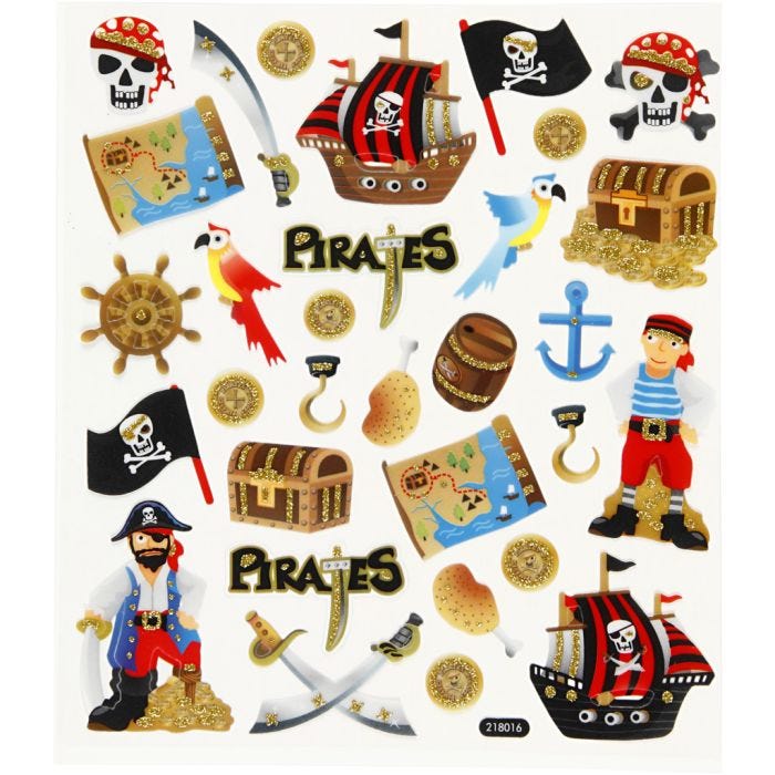 Stickers, piraten, vel 15x16,5 cm, 1 vel