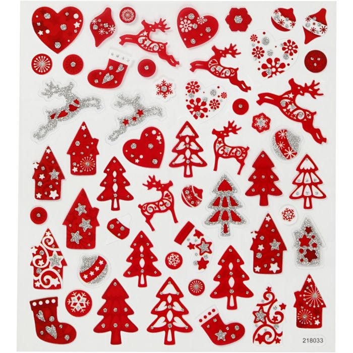 Stickers, rode en witte kerst, vel 15x16,5 cm, 1 vel