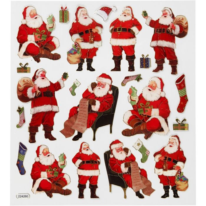 Stickers, klassieke kerstman, vel 15x16,5 cm, 1 vel