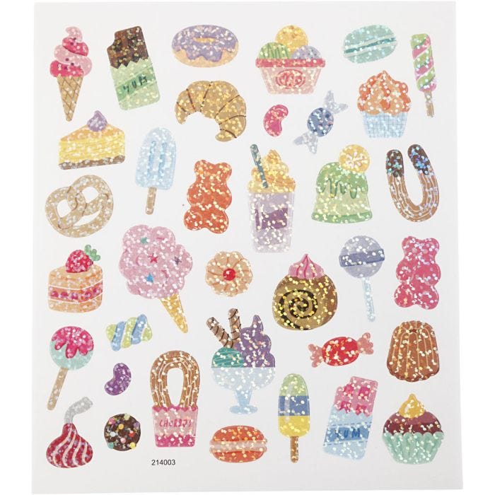 Stickers, snoep, vel 15x16,5 cm, 1 vel