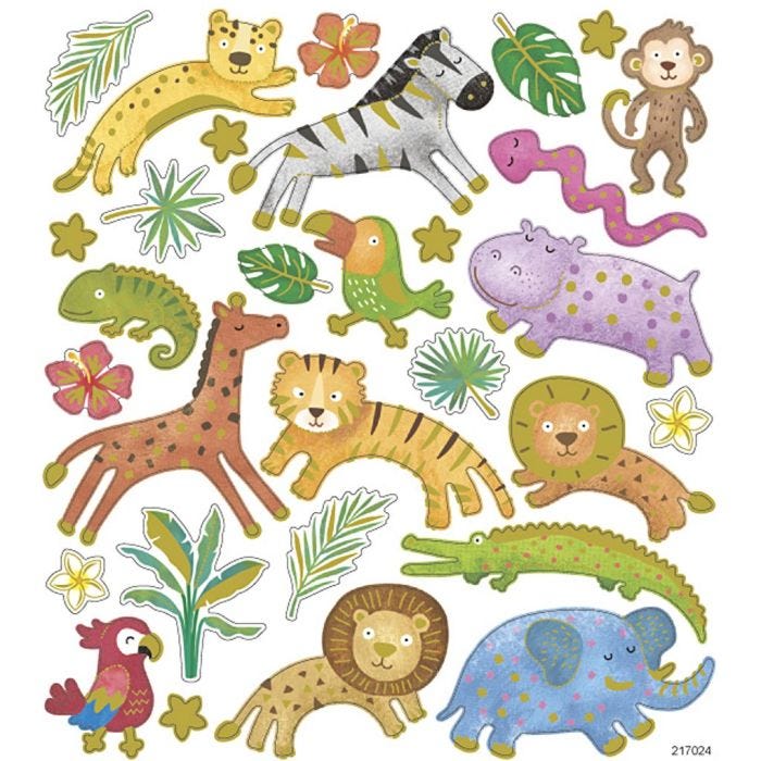 Stickers, wilde dieren, vel 15x16,5 cm, 1 vel