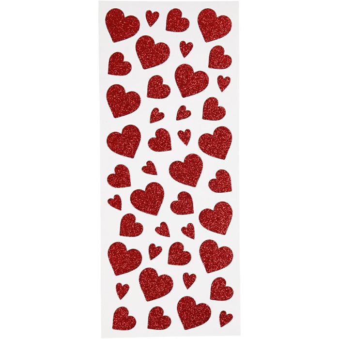Glitterstickers, harten, vel 10x24 cm, rood, 2vel/ 1 doos