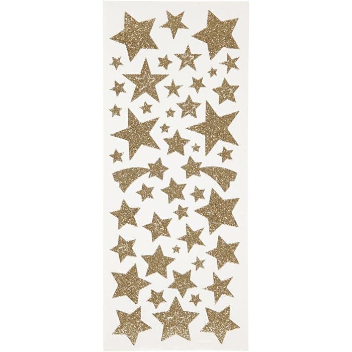 Glitterstickers, sterren, vel 10x24 cm, goud, 2 vel/ 1 doos