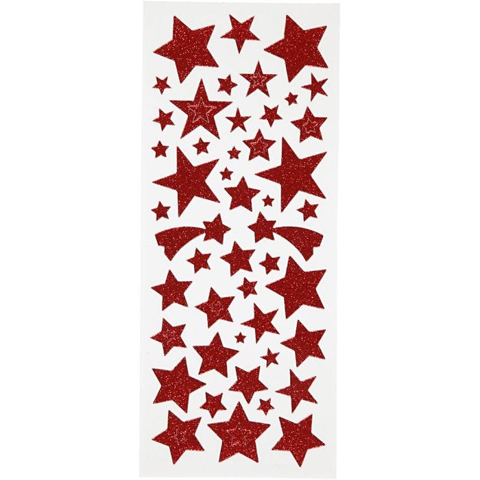 Glitterstickers, sterren, vel 10x24 cm, rood, 2vel/ 1 doos