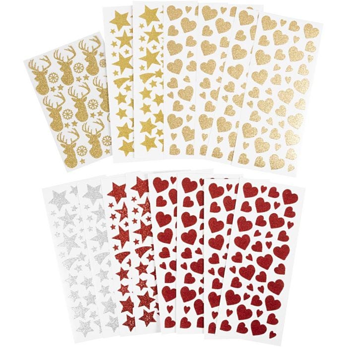Glitterstickers, vel 10x24+12x18,5 cm, 8 vel/ 1 doos