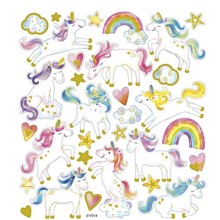 Stickers, eenhoorn, vel 15x16,5 cm, 1 vel