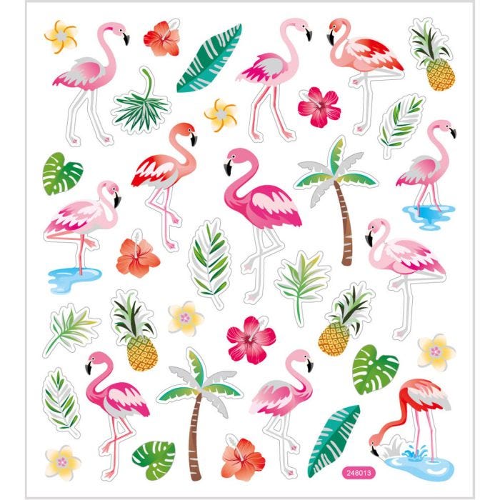 Stickers, flamingo, vel 15x16,5 cm, 1 vel