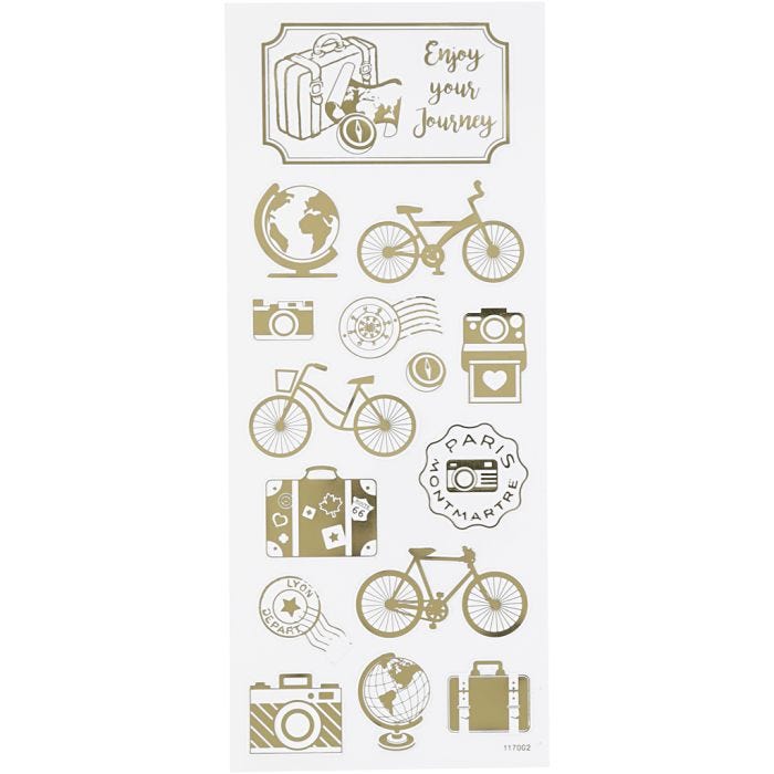 Stickers, om de wereld, vel 10x24 cm, goud, 1 vel