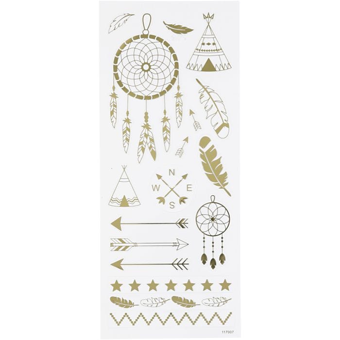Stickers, indianen, vel 10x24 cm, goud, 1 vel
