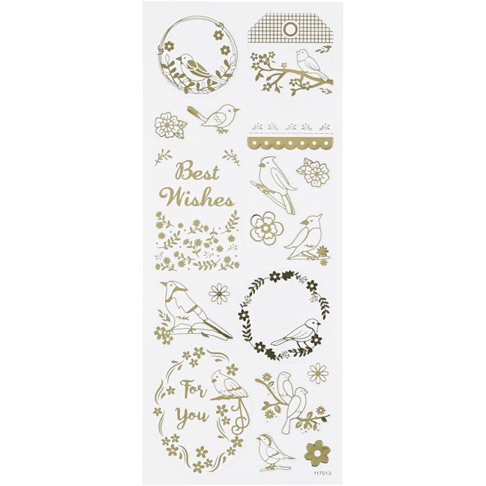 Stickers, vogels, vel 10x24 cm, goud, 1 vel