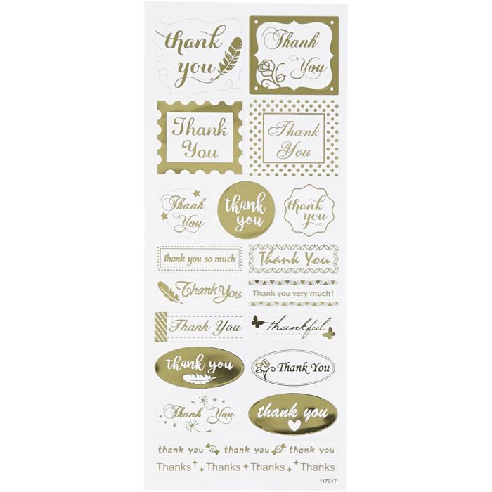 Stickers, thank you, vel 10x24 cm, goud, 1 vel