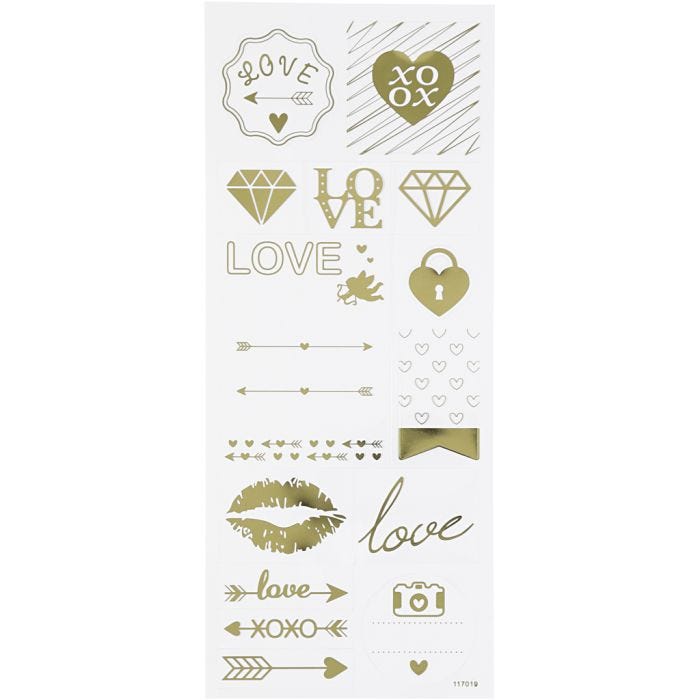 Stickers, love, vel 10x24 cm, goud, 1 vel