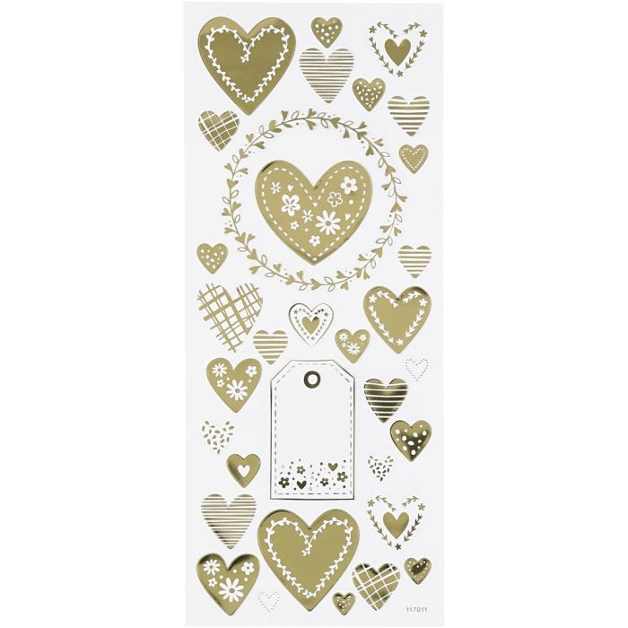 Stickers, harten, vel 10x24 cm, goud, 1 vel