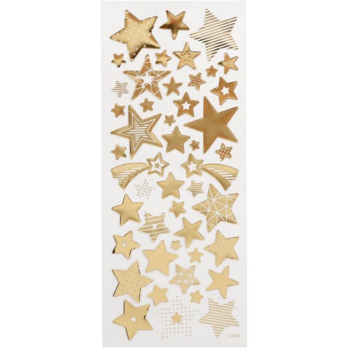 Stickers, sterren, vel 10x24 cm, goud, 1 vel
