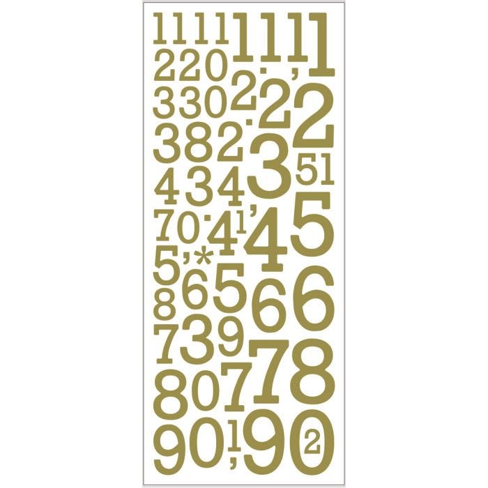 Glitterstickers, cijfers, 10x24 cm, goud, 2vel/ 1 doos