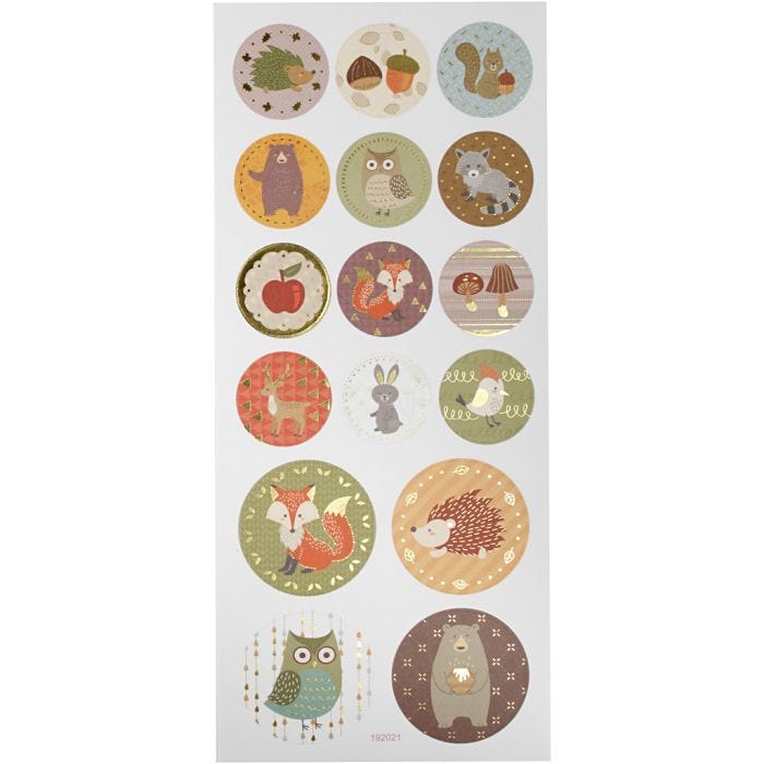 Stickers, bosdieren, vel 10x23 cm, 1 vel
