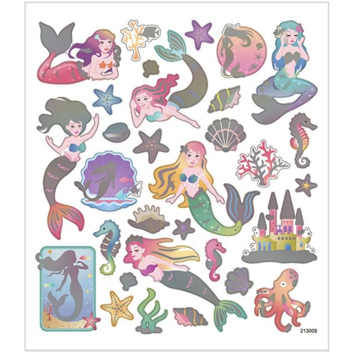 Stickers, zeemeerminnen, vel 15x16,5 cm, 1 vel
