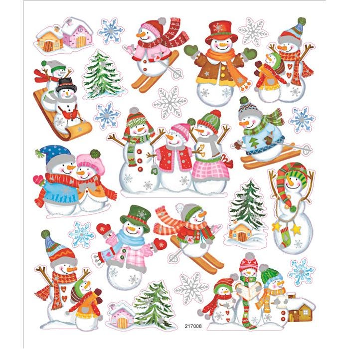 Stickers, skieende sneeuwpoppen, vel 15x16,5 cm, 1 vel