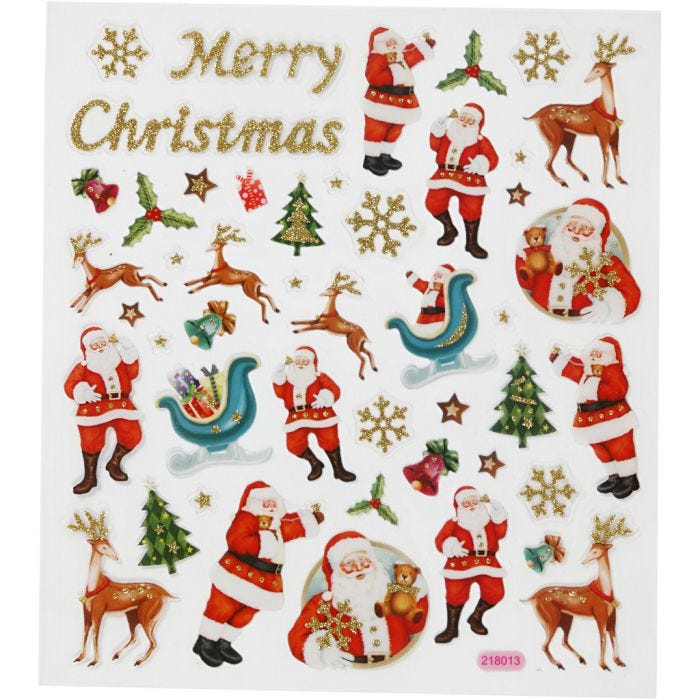 Stickers, kerstman met rendier, vel 15x16,5 cm, 1 vel