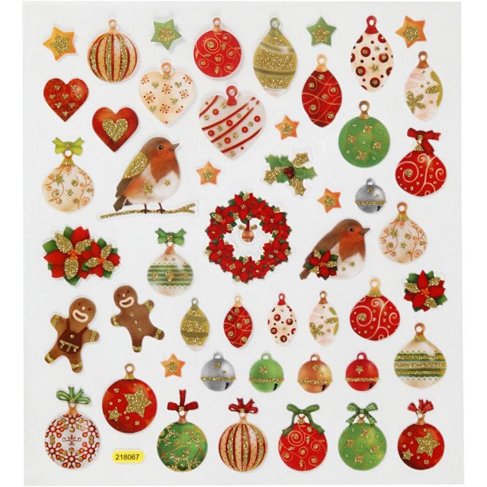 Stickers, kerstballen, vel 15x16,5 cm, 1 vel