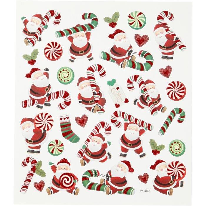 Stickers, kerstman met zuurstok, vel 15x16,5 cm, 1 vel